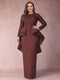 Sheath/Column Scoop Long Sleeves Plus Size Mother of Bride Dresses with Applique