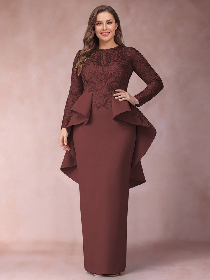 Sheath/Column Scoop Long Sleeves Plus Size Mother of Bride Dresses with Applique
