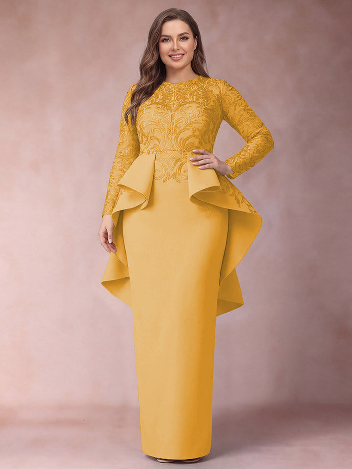 Sheath/Column Scoop Long Sleeves Plus Size Mother of Bride Dresses with Applique