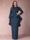 Sheath/Column Scoop Long Sleeves Plus Size Mother of Bride Dresses with Applique