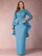 Sheath/Column Scoop Long Sleeves Plus Size Mother of Bride Dresses with Applique