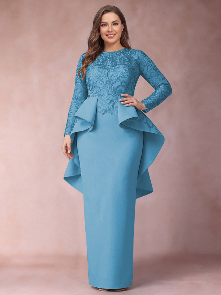 Sheath/Column Scoop Long Sleeves Plus Size Mother of Bride Dresses with Applique
