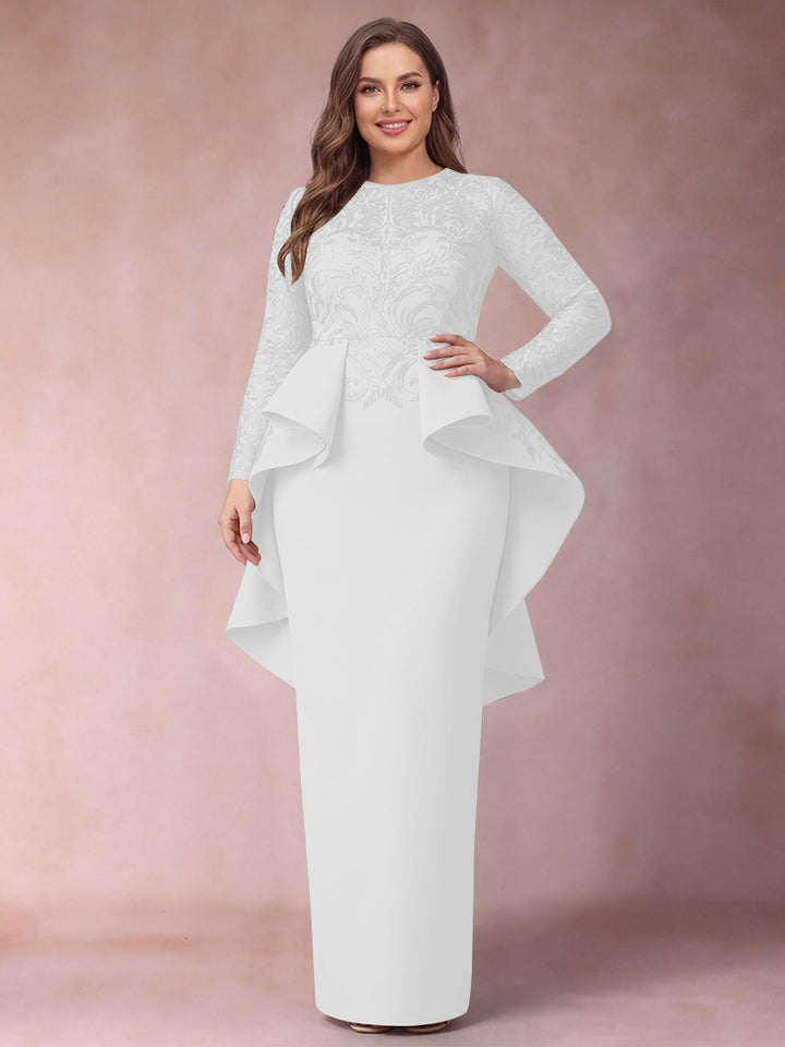 Sheath/Column Scoop Long Sleeves Plus Size Mother of Bride Dresses with Applique