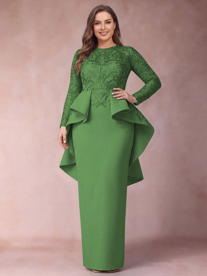 Sheath/Column Scoop Long Sleeves Plus Size Mother of Bride Dresses with Applique