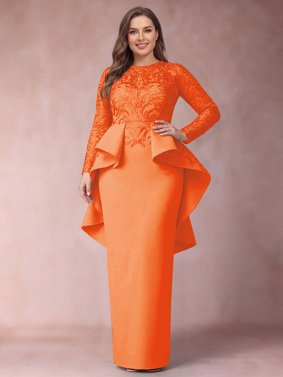 Sheath/Column Scoop Long Sleeves Plus Size Mother of Bride Dresses with Applique