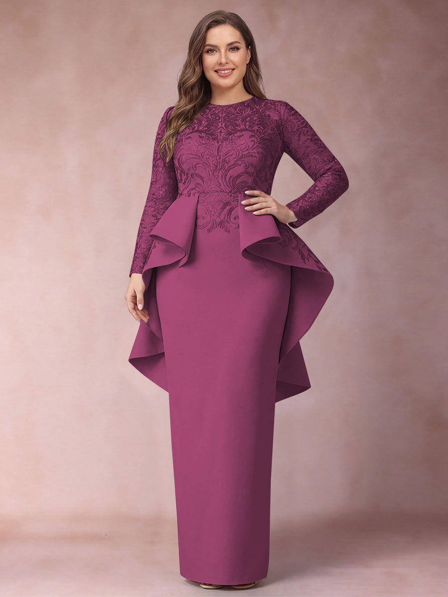 Sheath/Column Scoop Long Sleeves Plus Size Mother of Bride Dresses with Applique