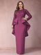 Sheath/Column Scoop Long Sleeves Plus Size Mother of Bride Dresses with Applique