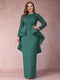 Sheath/Column Scoop Long Sleeves Plus Size Mother of Bride Dresses with Applique