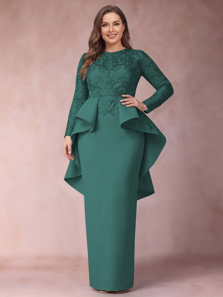 Sheath/Column Scoop Long Sleeves Plus Size Mother of Bride Dresses with Applique