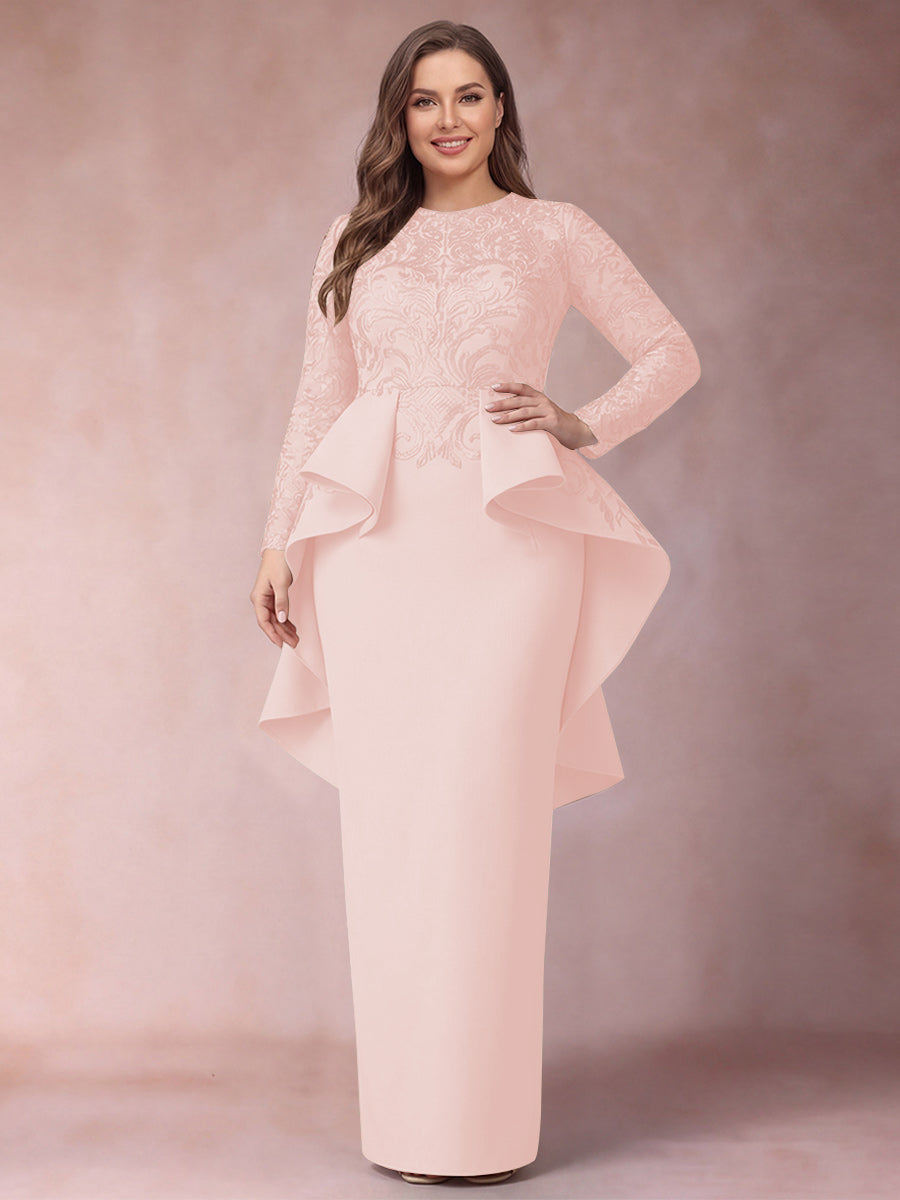 Sheath/Column Scoop Long Sleeves Plus Size Mother of Bride Dresses with Applique