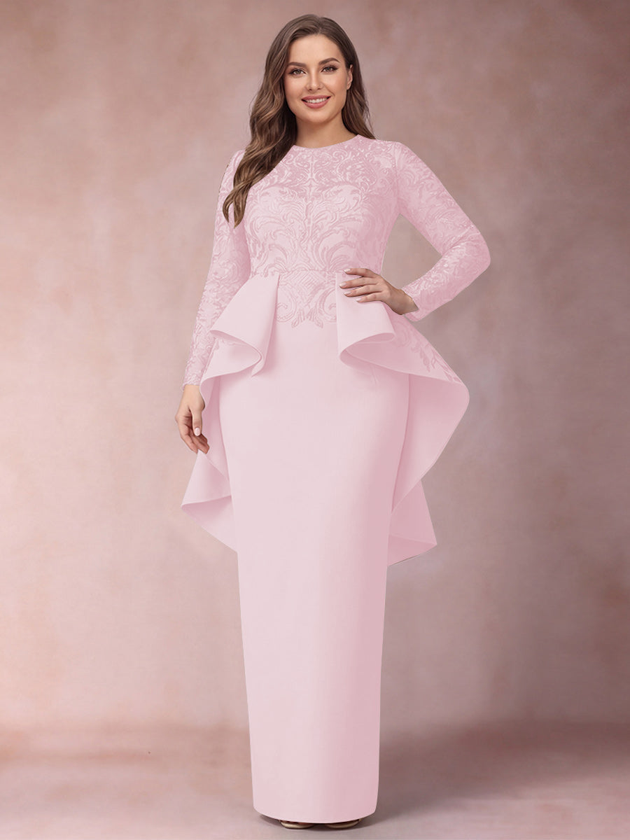 Sheath/Column Scoop Long Sleeves Plus Size Mother of Bride Dresses with Applique