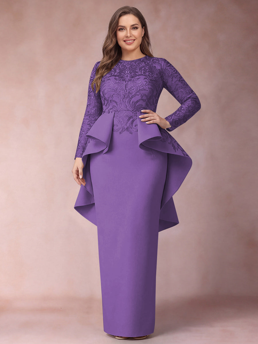 Sheath/Column Scoop Long Sleeves Plus Size Mother of Bride Dresses with Applique