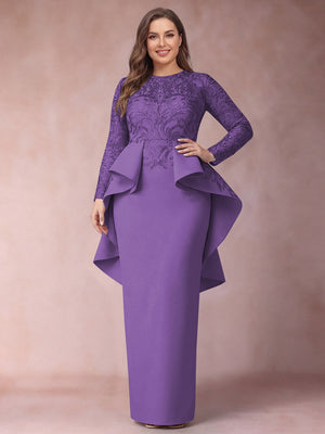 Sheath/Column Scoop Long Sleeves Plus Size Mother of Bride Dresses with Applique