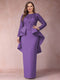 Sheath/Column Scoop Long Sleeves Plus Size Mother of Bride Dresses with Applique