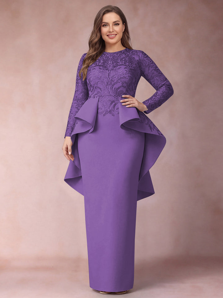 Sheath/Column Scoop Long Sleeves Plus Size Mother of Bride Dresses with Applique