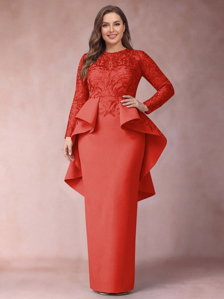 Sheath/Column Scoop Long Sleeves Plus Size Mother of Bride Dresses with Applique