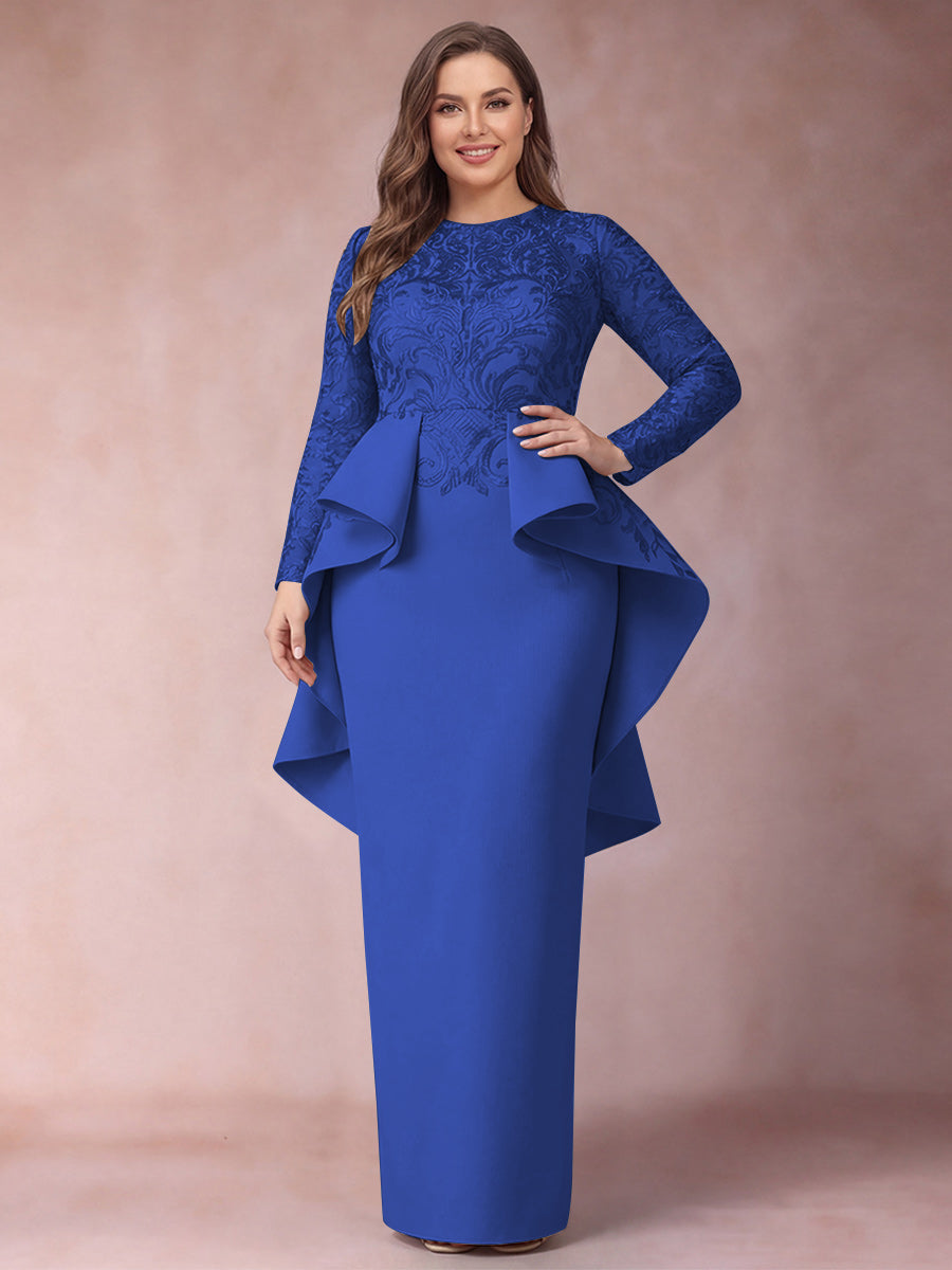 Sheath/Column Scoop Long Sleeves Plus Size Mother of Bride Dresses with Applique