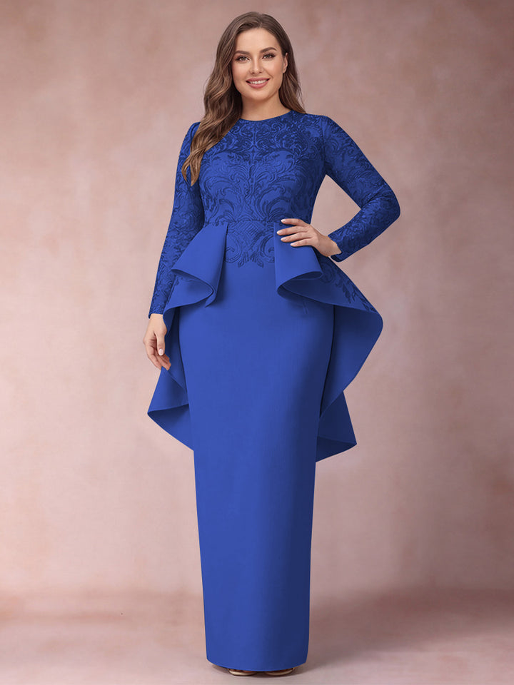 Sheath/Column Scoop Long Sleeves Plus Size Mother of Bride Dresses with Applique