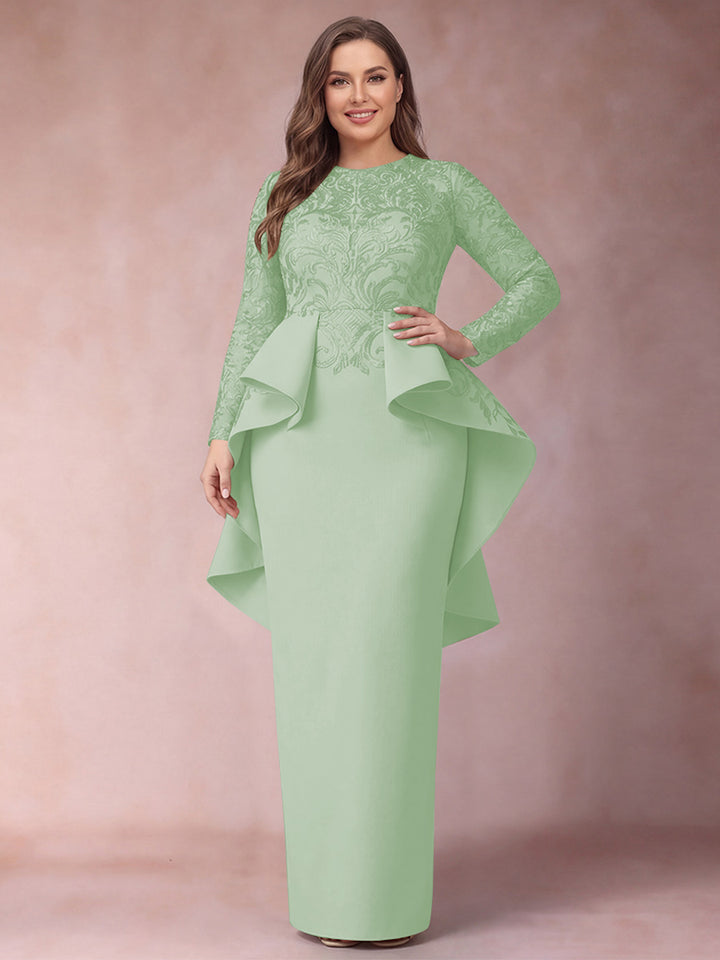 Sheath/Column Scoop Long Sleeves Plus Size Mother of Bride Dresses with Applique