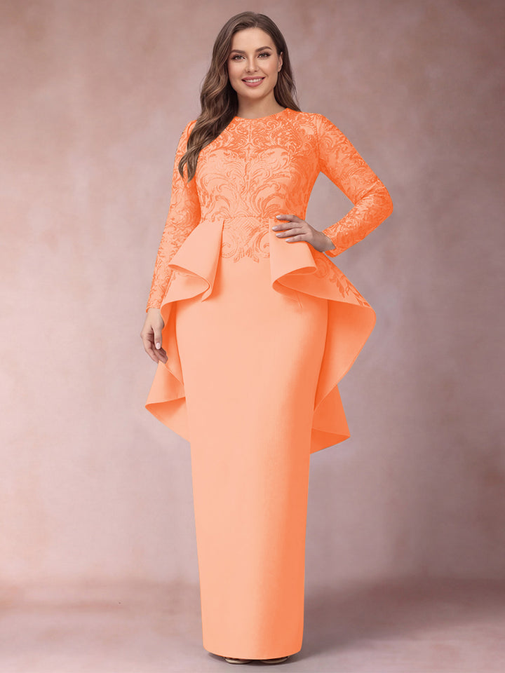 Sheath/Column Scoop Long Sleeves Plus Size Mother of Bride Dresses with Applique