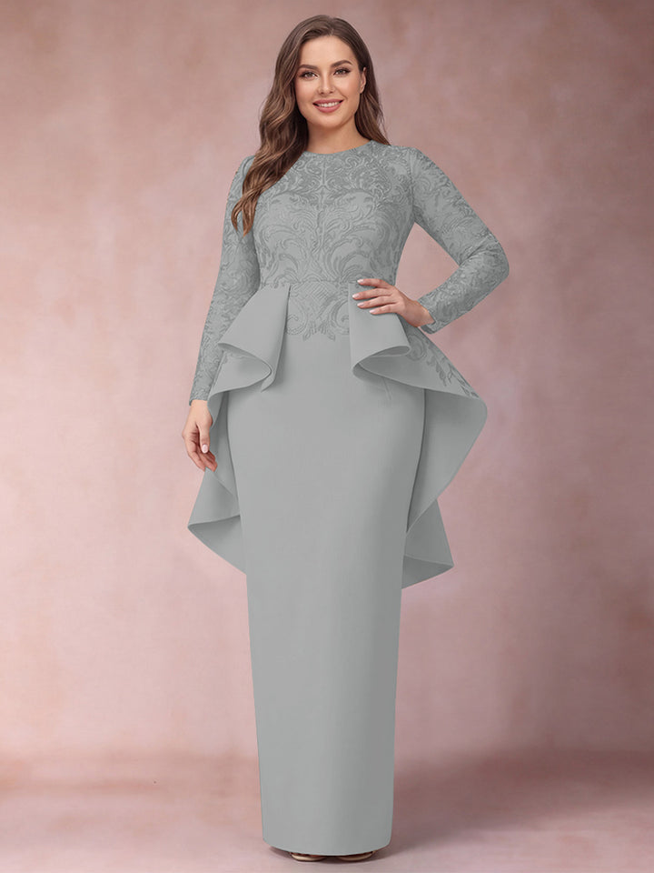 Sheath/Column Scoop Long Sleeves Plus Size Mother of Bride Dresses with Applique