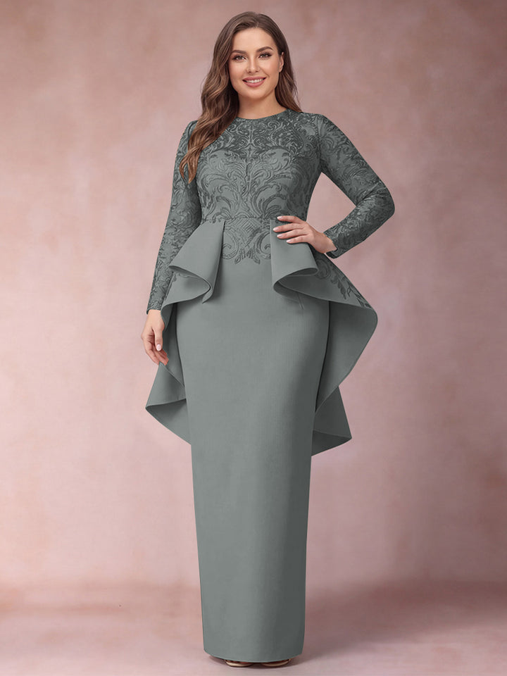 Sheath/Column Scoop Long Sleeves Plus Size Mother of Bride Dresses with Applique