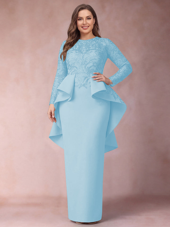 Sheath/Column Scoop Long Sleeves Plus Size Mother of Bride Dresses with Applique