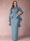 Sheath/Column Scoop Long Sleeves Plus Size Mother of Bride Dresses with Applique