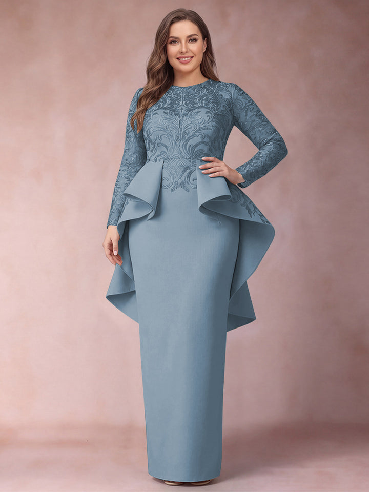 Sheath/Column Scoop Long Sleeves Plus Size Mother of Bride Dresses with Applique