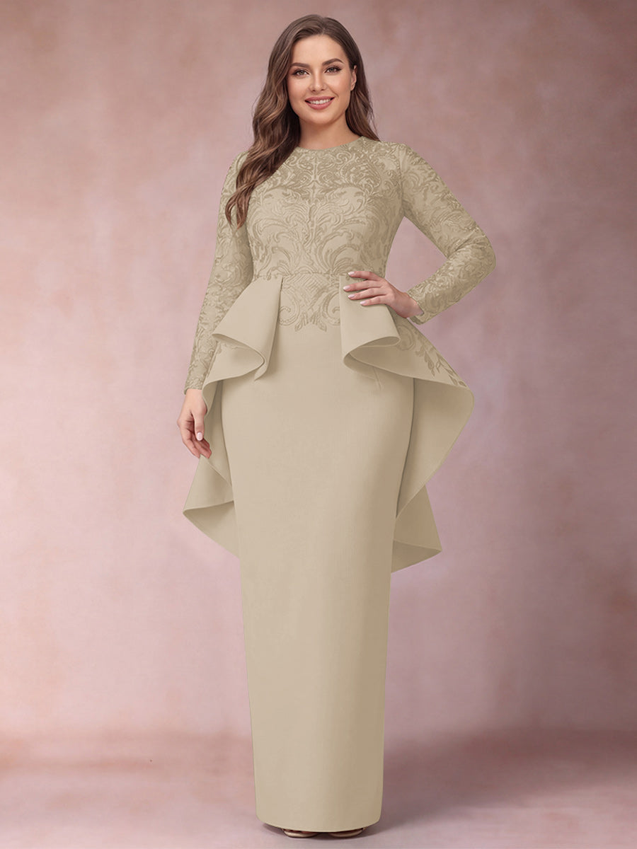 Sheath/Column Scoop Long Sleeves Plus Size Mother of Bride Dresses with Applique