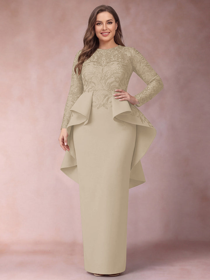 Sheath/Column Scoop Long Sleeves Plus Size Mother of Bride Dresses with Applique