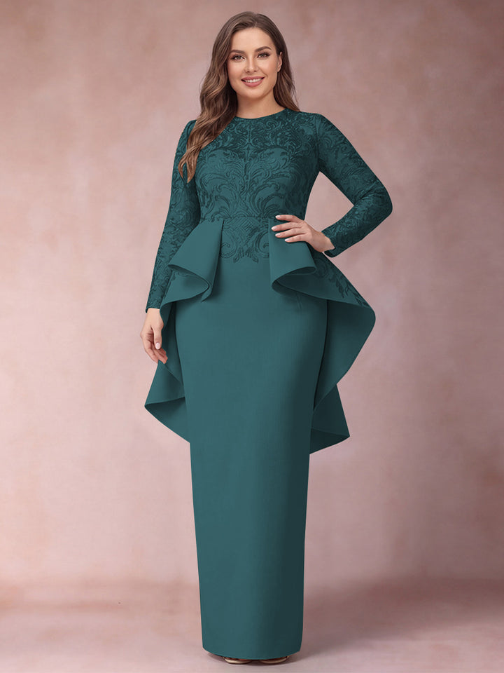 Sheath/Column Scoop Long Sleeves Plus Size Mother of Bride Dresses with Applique
