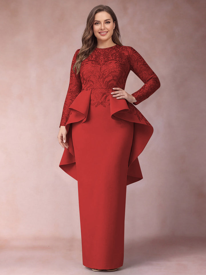 Sheath/Column Scoop Long Sleeves Plus Size Mother of Bride Dresses with Applique