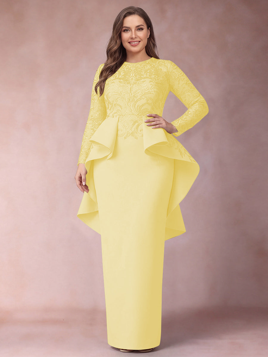 Sheath/Column Scoop Long Sleeves Plus Size Mother of Bride Dresses with Applique