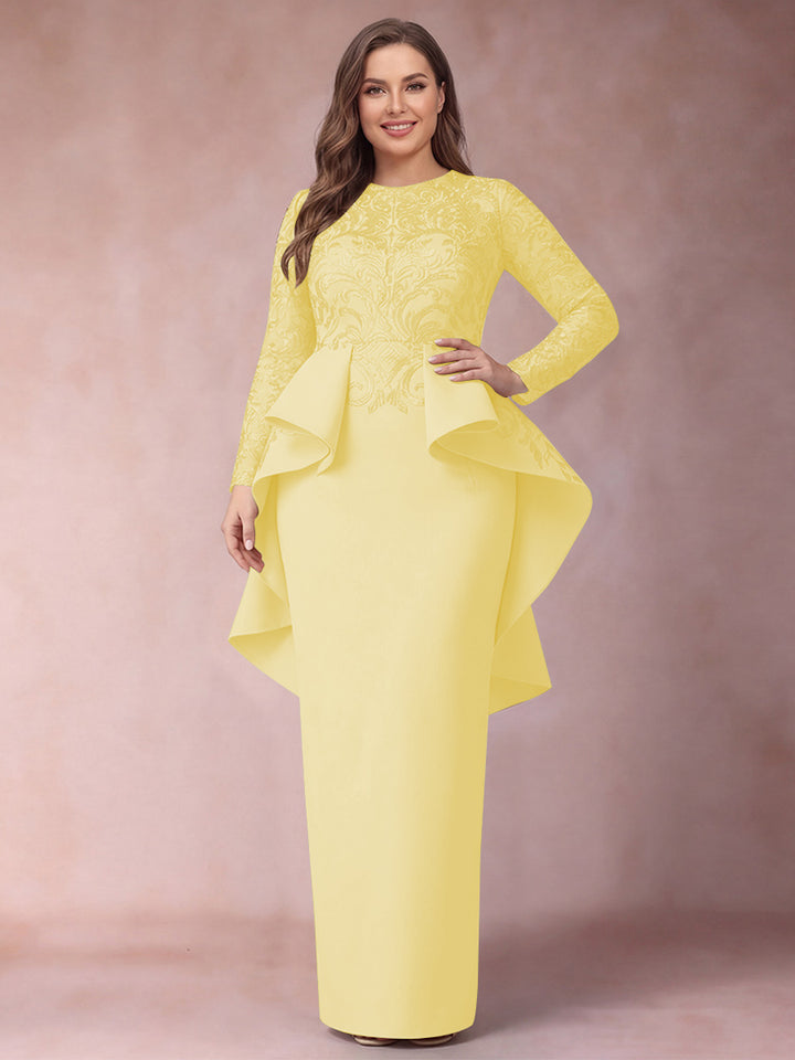 Sheath/Column Scoop Long Sleeves Plus Size Mother of Bride Dresses with Applique