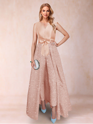 A-Line/Princess V-Neck 3/4 Sleeves 2 Pieces Pantsuits with Bow Knot