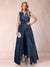 A-Line/Princess V-Neck 3/4 Sleeves 2 Pieces Pantsuits with Bow Knot