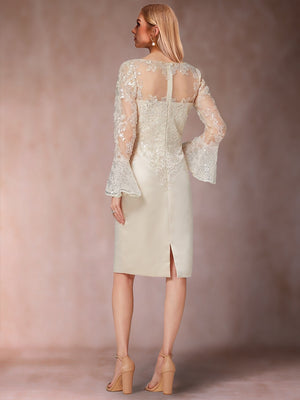 Sheath/Column Scoop Long Sleeves Mother of the Bride Dresses with Applique