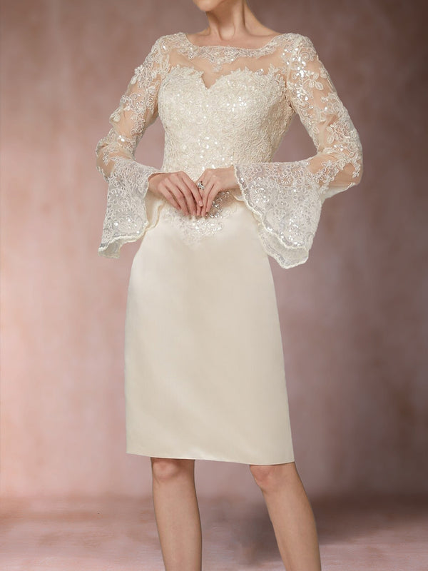 Sheath/Column Scoop Long Sleeves Mother of the Bride Dresses with Applique