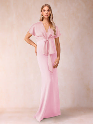 Sheath/Column V-Neck Short Sleeves Mother of the Bride Dresses with Bow Knot