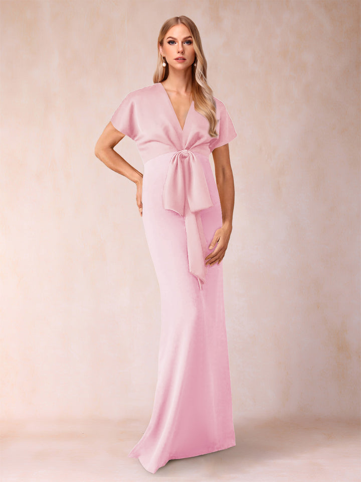 Sheath/Column V-Neck Short Sleeves Mother of the Bride Dresses with Bow Knot