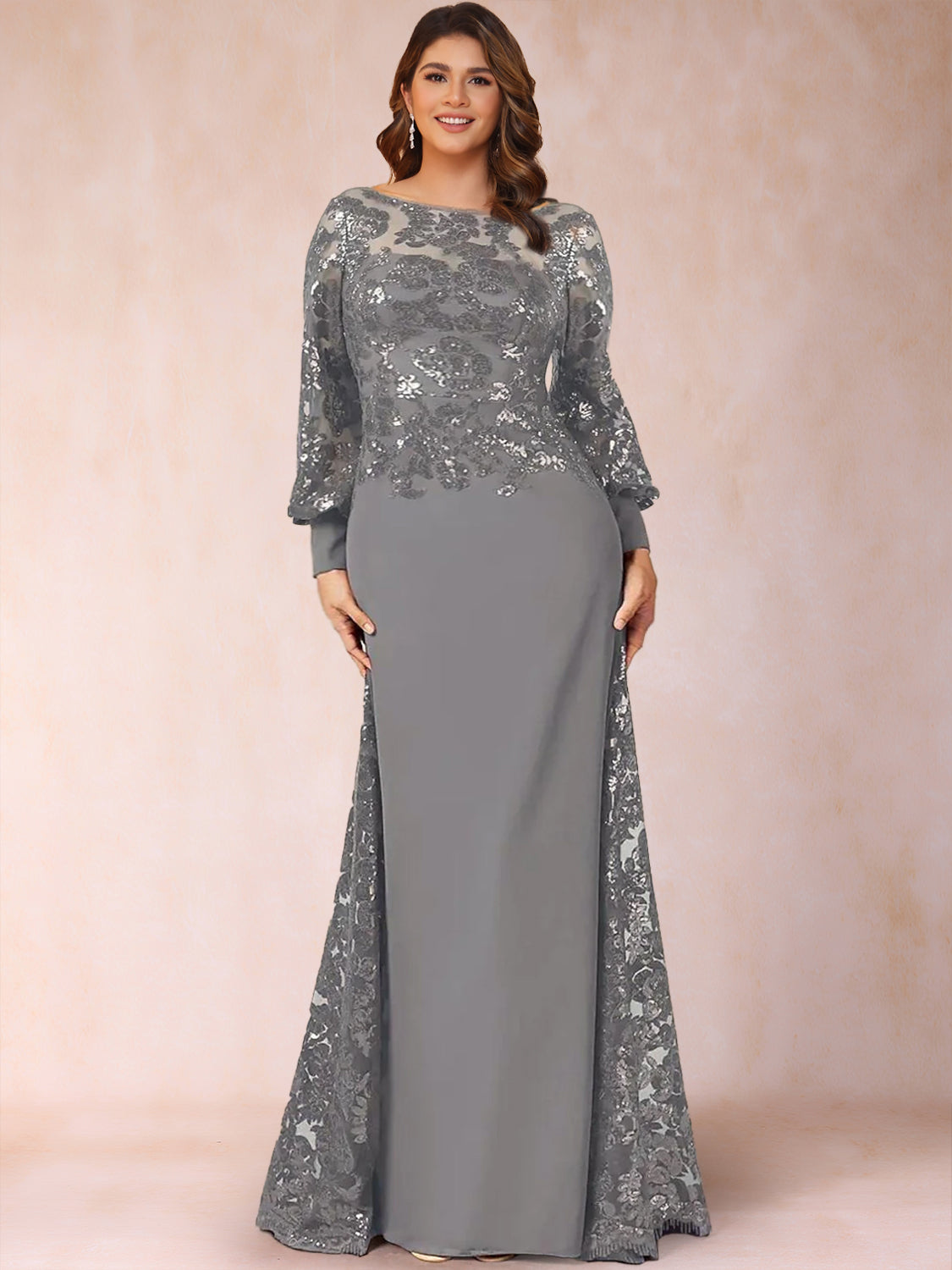 A-Line/Princess Scoop Long Sleeves Plus Size Mother of the Bride Dresses with Applique