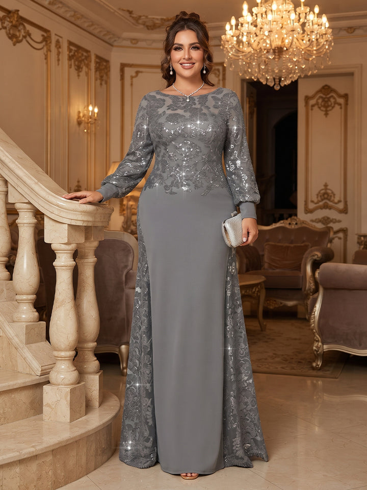 A-Line/Princess Scoop Long Sleeves Plus Size Mother of the Bride Dresses with Applique