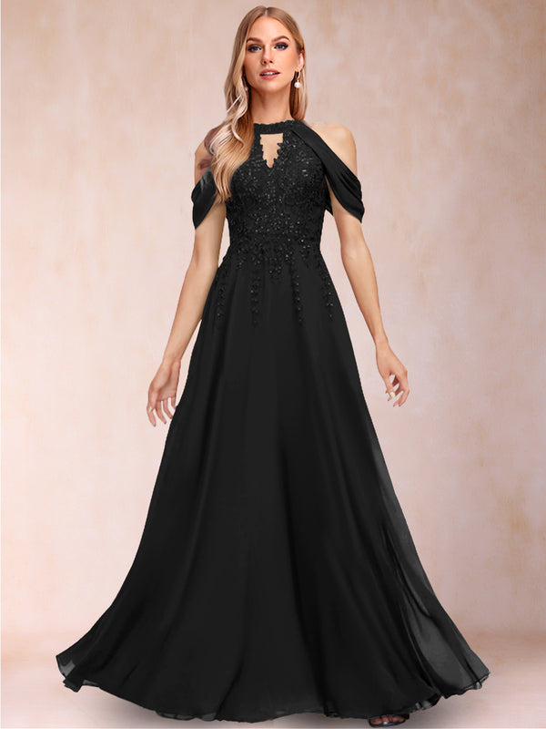 A-Line/Princess Cold Shoulder Short Sleeves Mother of the Bride Dresses with Applique