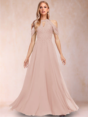 A-Line/Princess Cold Shoulder Short Sleeves Mother of the Bride Dresses with Applique