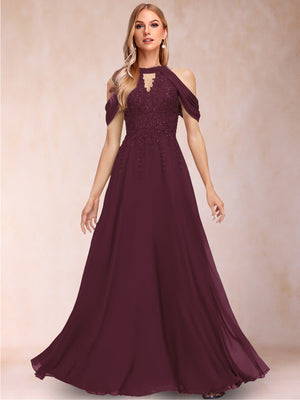 A-Line/Princess Cold Shoulder Short Sleeves Mother of the Bride Dresses with Applique