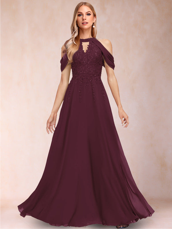 A-Line/Princess Cold Shoulder Short Sleeves Mother of the Bride Dresses with Applique