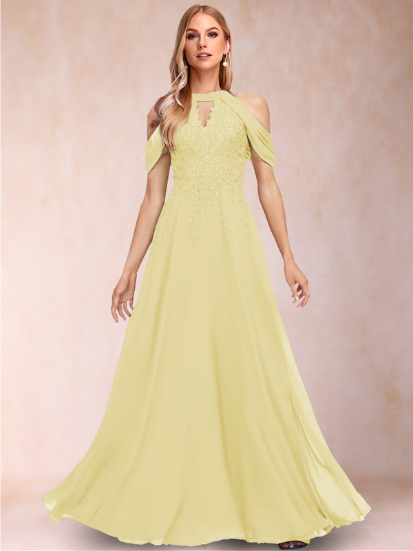 A-Line/Princess Cold Shoulder Short Sleeves Mother of the Bride Dresses with Applique