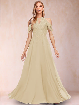 A-Line/Princess Cold Shoulder Short Sleeves Mother of the Bride Dresses with Applique