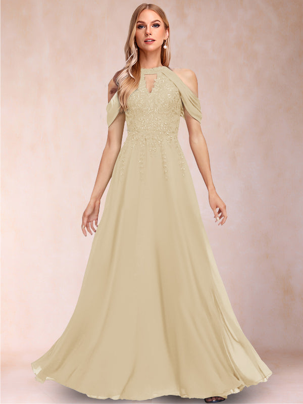 A-Line/Princess Cold Shoulder Short Sleeves Mother of the Bride Dresses with Applique